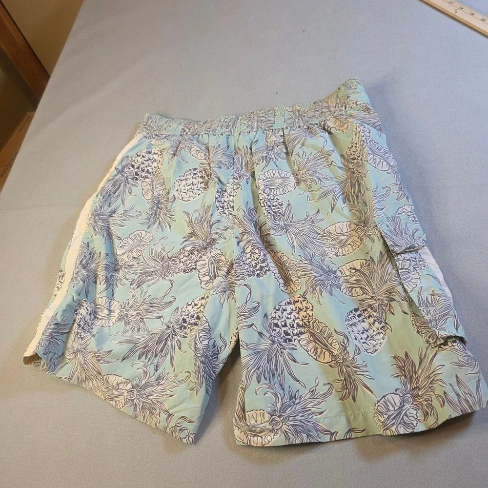 Caribbean Swimwear Men Large Blue Pineapple Print Cargo Board Shorts Swim Trunks